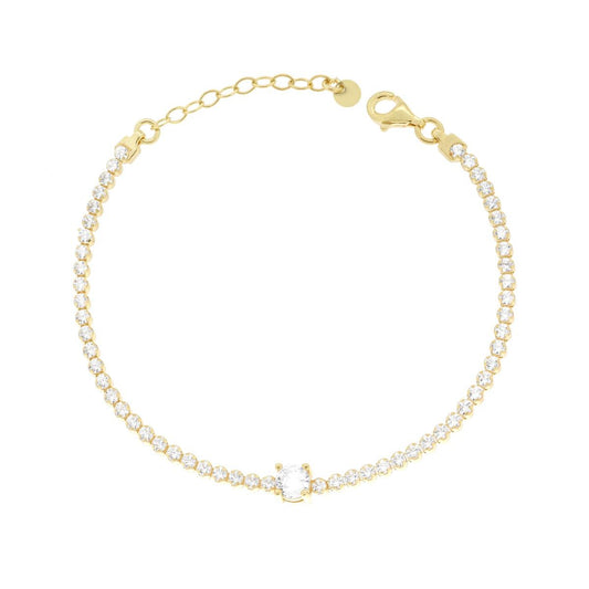 Bracciale Tennis Griffe con Tondo centrale Cubic Zirconia Bianchi in ARGENTO 925 Galvanica Oro