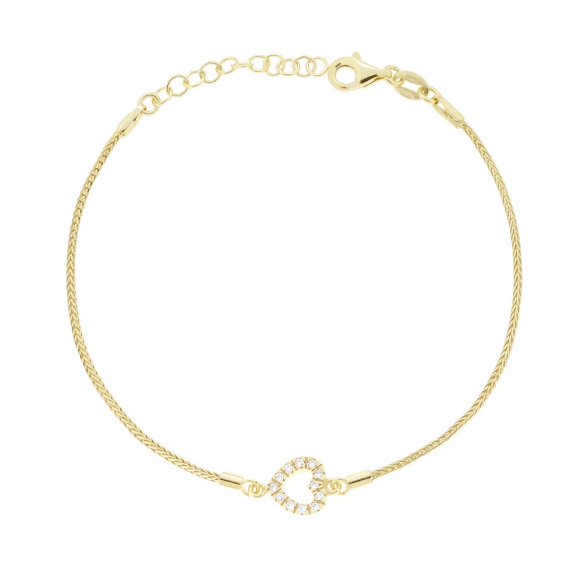 Bracciale catena Spiga con Cuore Cubic Zirconia Bianchi in ARGENTO 925 Galvanica Oro