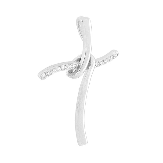 Ciondolo con nastro a forma di croce con cubic zirconia bianchi incastonati e finitura liscia e lucida.