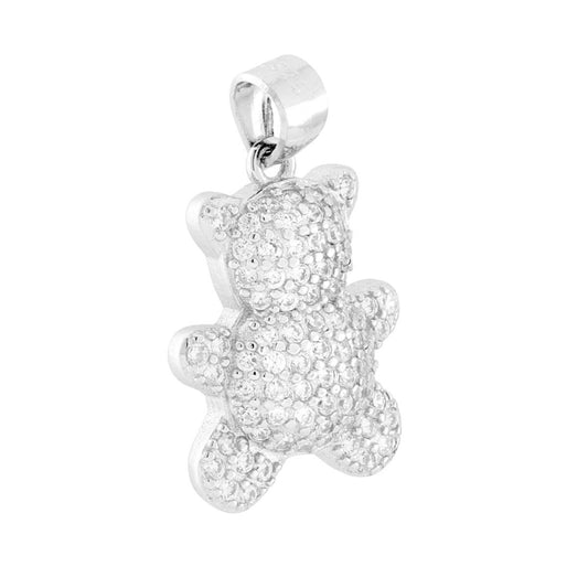 Ciondolo a forma di orsetto con cubic zirconia bianchi incastonati.