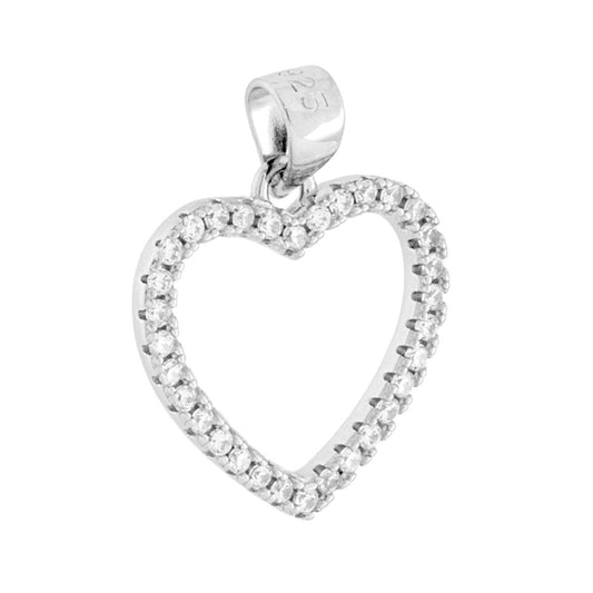 Ciondolo a forma di cuore con cubic zirconia colore bianco incastonati.