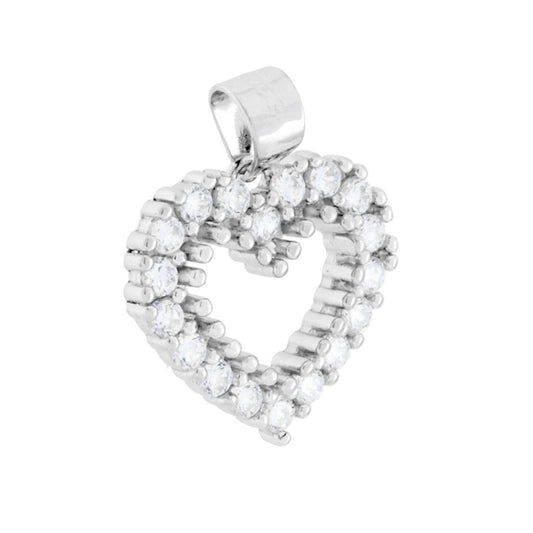 Ciondolo a forma di cuore con cubic zirconia colore bianco incastonati.