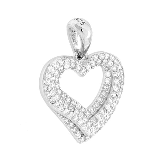 Ciondolo a forma di doppio cuore con cubic zirconia colore bianco incastonati.