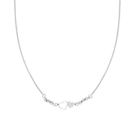 Collana Catena Grumetta e Palline Diamantate con Cuori in ARGENTO 925 Galvanica Rodio