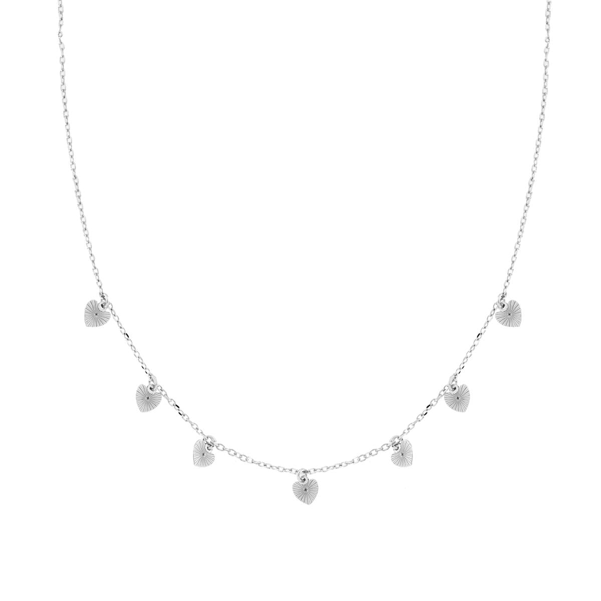 Collana Catena Forzatina Diamantata con Cuori Diamantati pendenti in ARGENTO 925 Galvanica Rodio