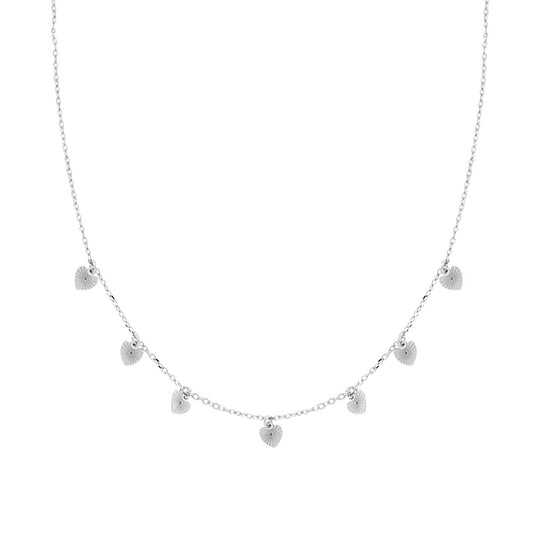 Collana Catena Forzatina Diamantata con Cuori Diamantati pendenti in ARGENTO 925 Galvanica Rodio