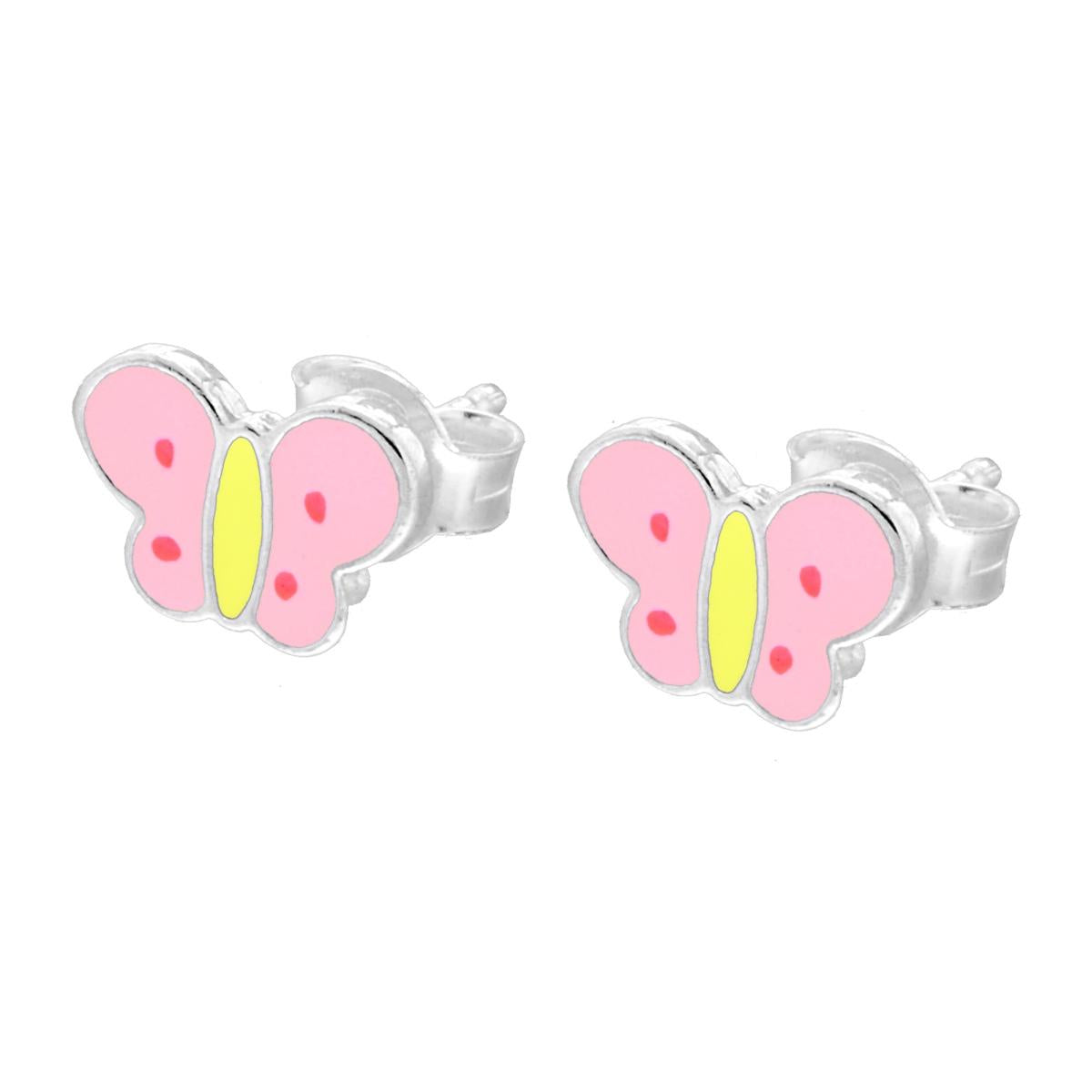 Orecchini Farfalla con smalto Rosa e Giallo in ARGENTO 925 Galvanica Rodio
