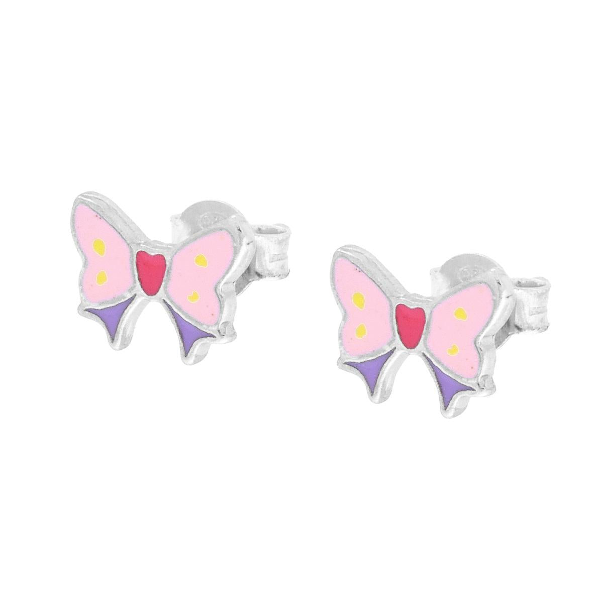 Orecchini Fiocco con smalto Rosa in ARGENTO 925 Galvanica Rodio