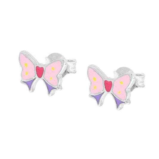 Orecchini Fiocco con smalto Rosa in ARGENTO 925 Galvanica Rodio