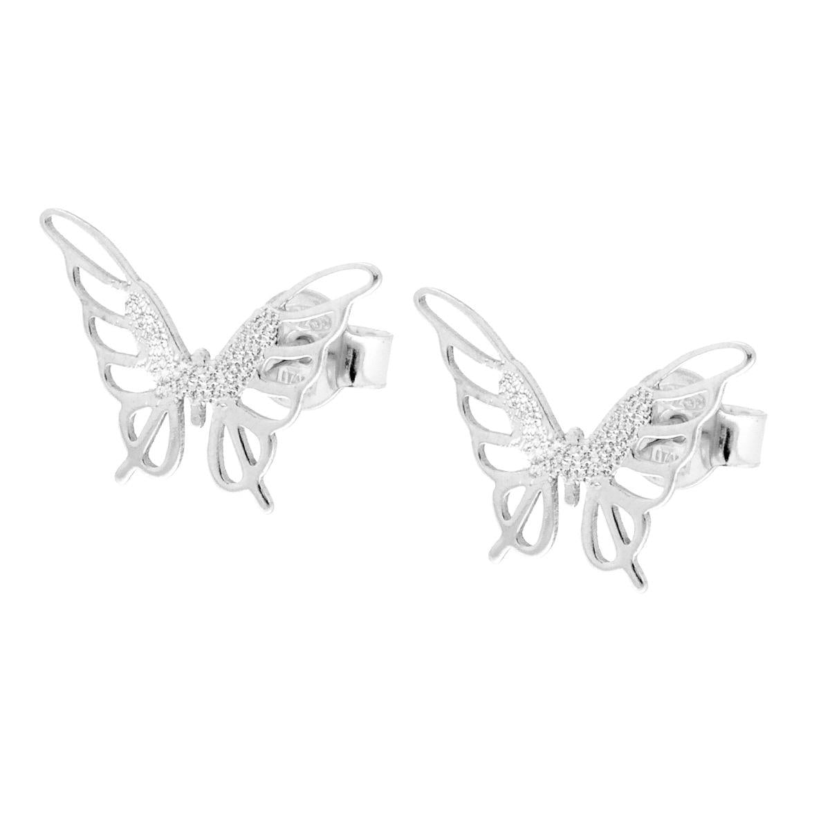 Orecchini Farfalla Diamantata in ARGENTO 925 Galvanica Rodio