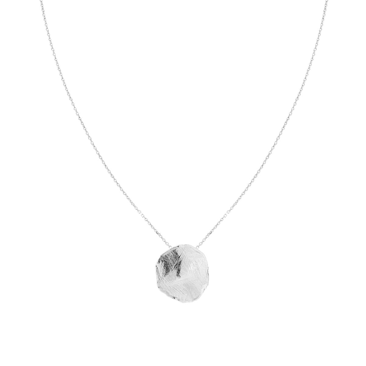 Collana Catena Forzatina Diamantata con Piastra Tonda Martellata e Spazzolata in ARGENTO 925 Galvanica Rodio