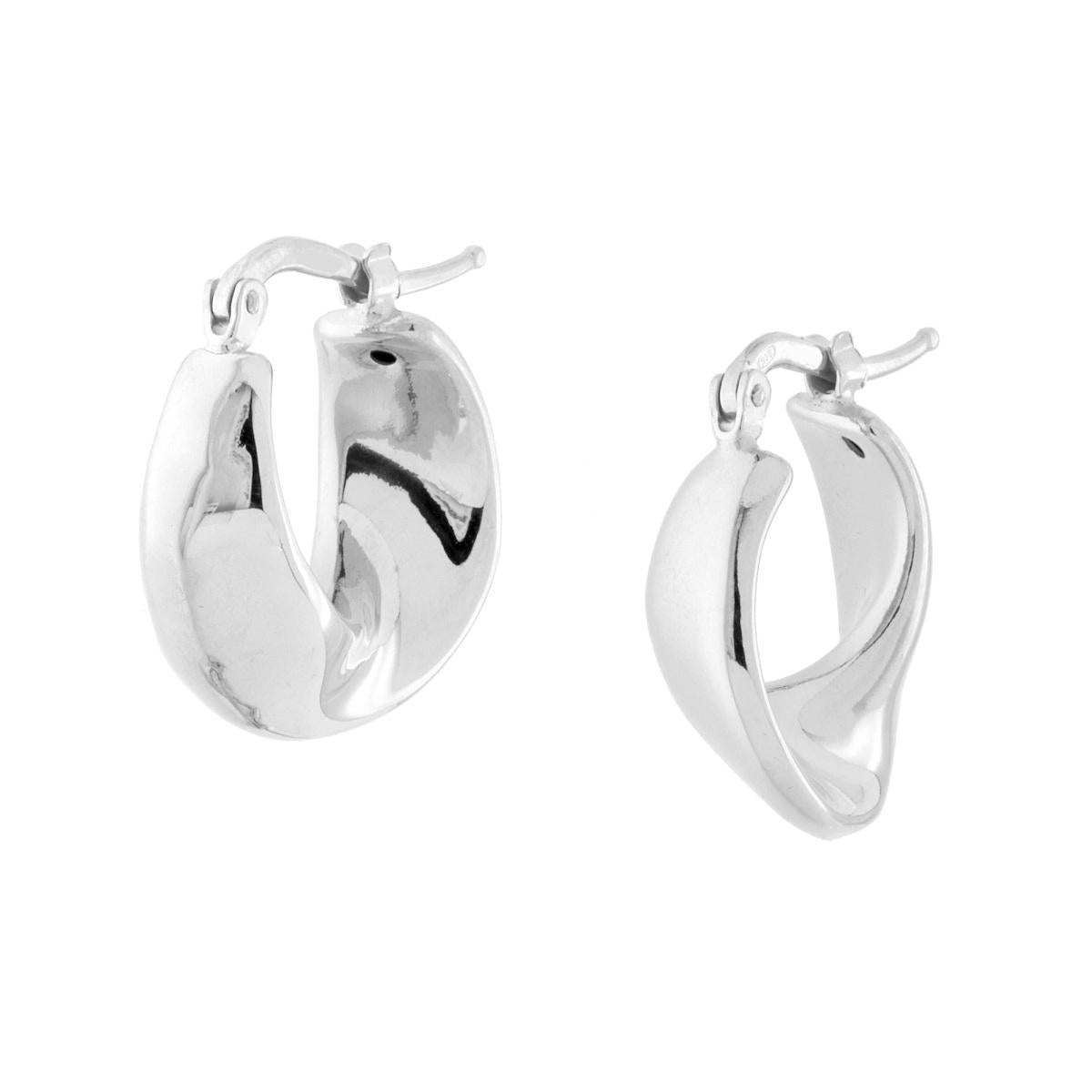 Orecchini Cerchio Nastro ritorto in ARGENTO 925 Galvanica Rodio