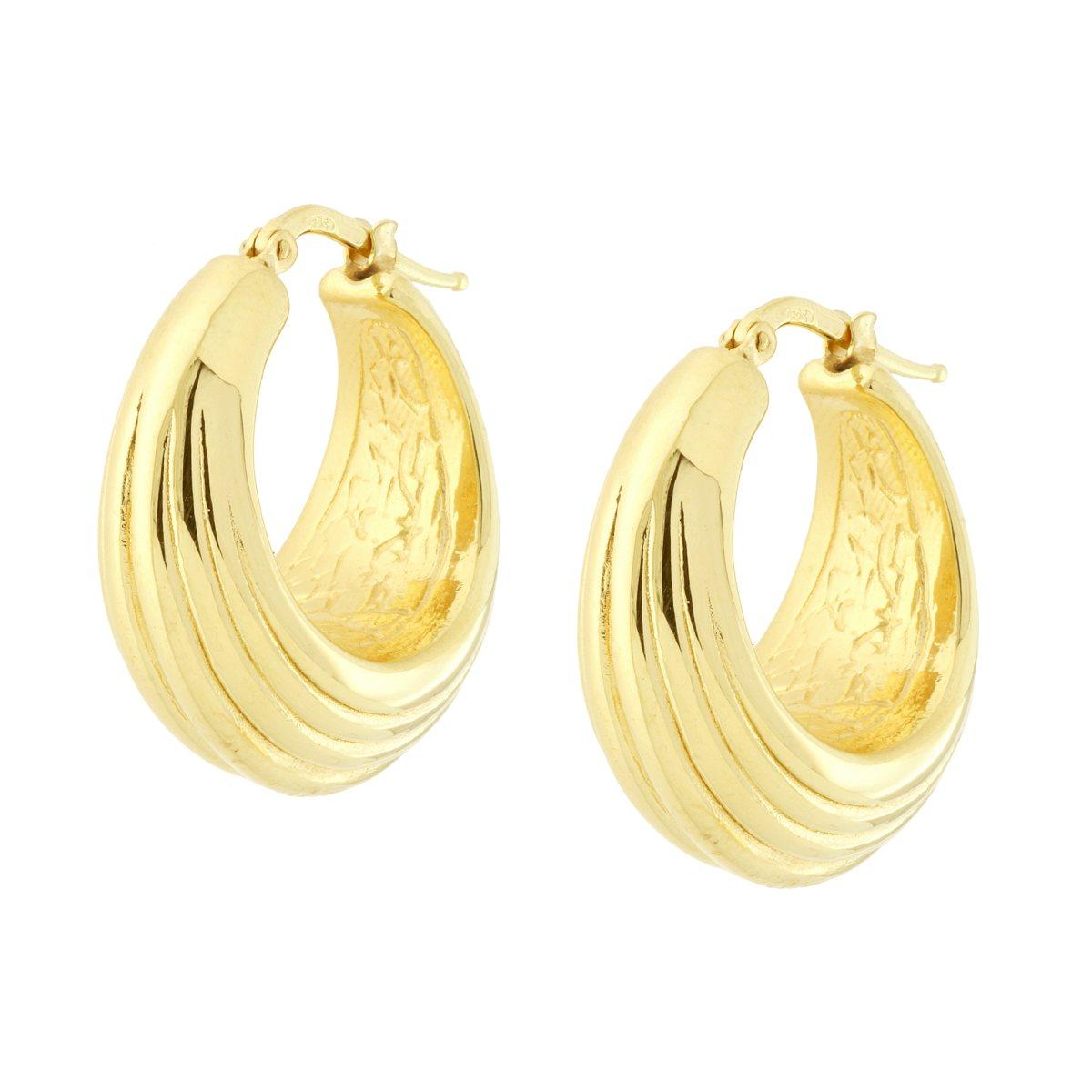 Orecchini Cerchio a Fascio in ARGENTO 925 Galvanica Oro