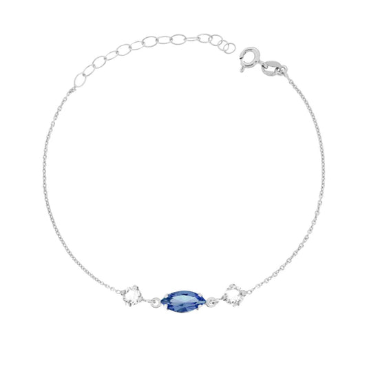 Bracciale Catena Forzatina Diamantata con Punti Luce Tondo e Marquise Crystal Bianco e Blu in ARGENTO 925 Galvanica Rodio