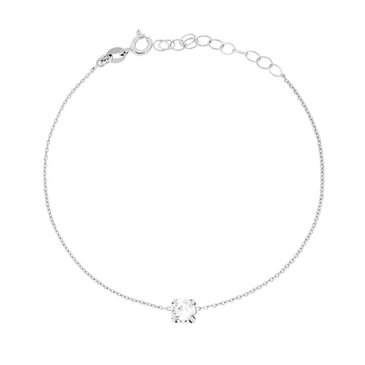 Bracciale Catena Forzatina Diamantata con Punto Luce mm 5 Crystal Bianco in ARGENTO 925 Galvanica Rodio