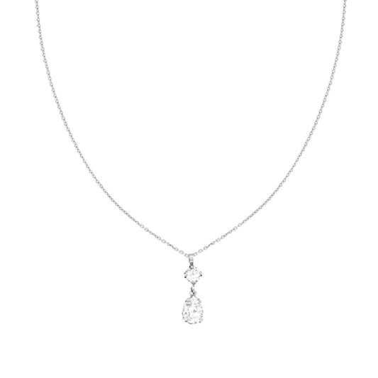 Collana Catena Forzatina Diamantata con Punti Luce Tondo e Goccia Crystal Bianco in ARGENTO 925 Galvanica Rodio