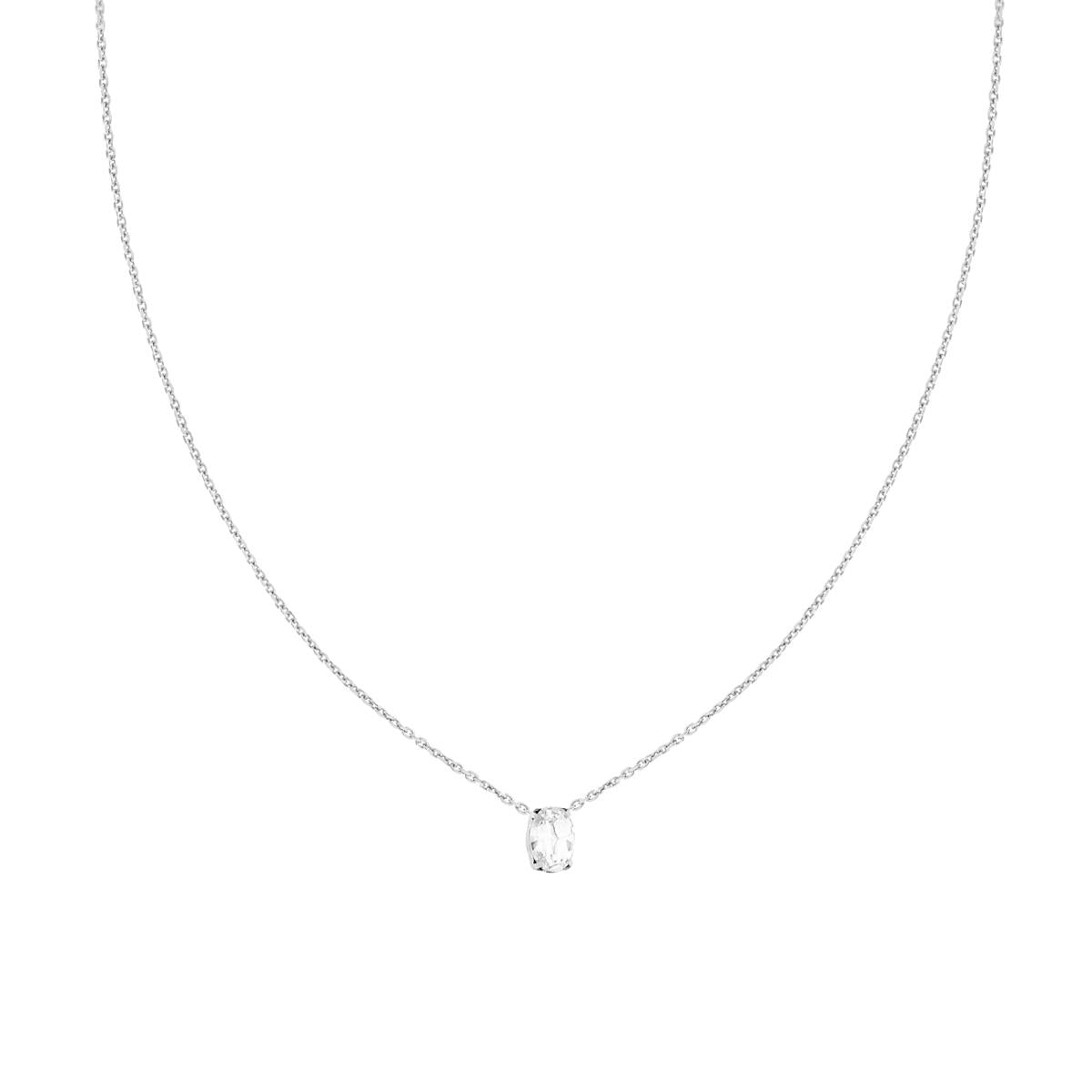 Collana Catena Forzatina Diamantata con Punto Luce Ovale Crystal Bianco in ARGENTO 925 Galvanica Rodio