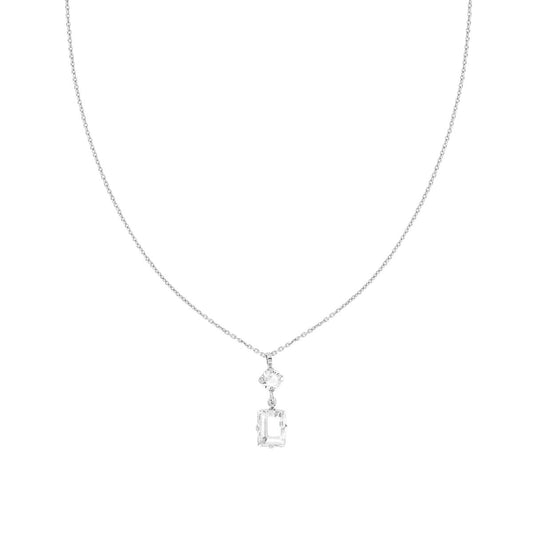 Collana Catena Forzatina Diamantata con Punti Luce Tondo e Baguette Crystal Bianco in ARGENTO 925 Galvanica Rodio