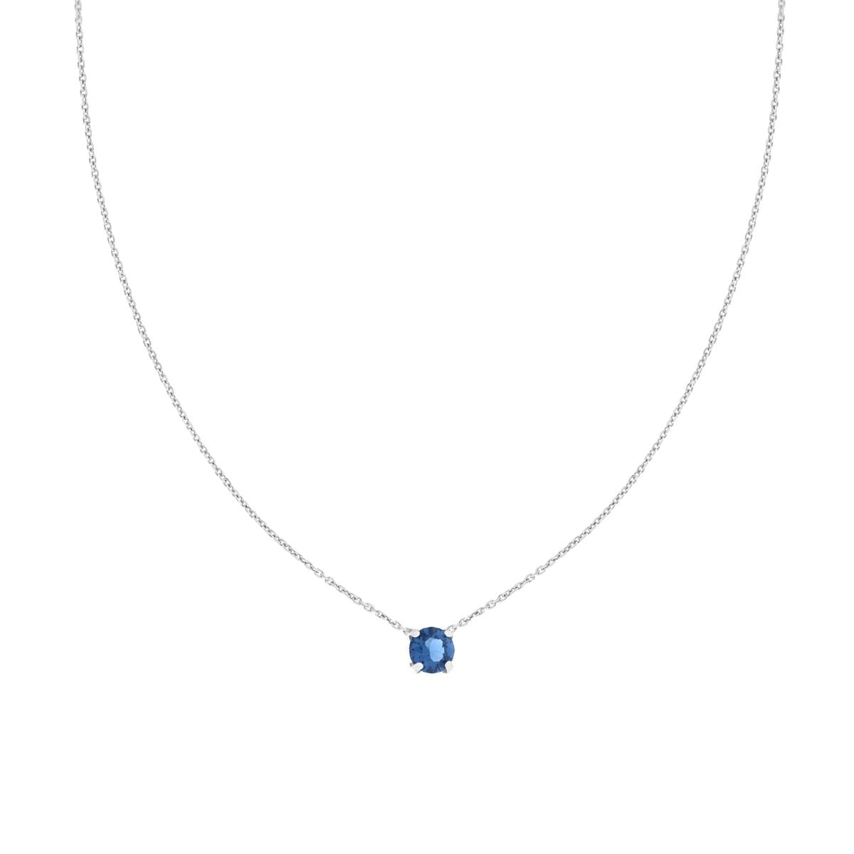 Collana Catena Forzatina Diamantata con Punto Luce Tondo Crystal Blu in ARGENTO 925 Galvanica Rodio