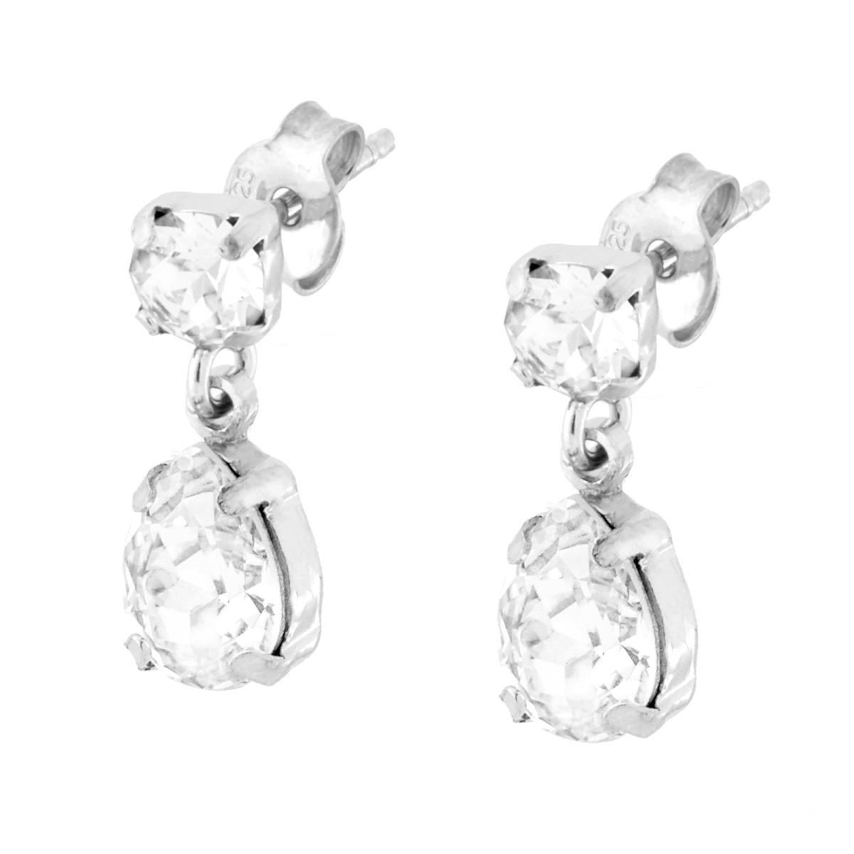 Orecchini Punto Luce con pendente Goccia Crystal Bianco in ARGENTO 925 Galvanica Rodio
