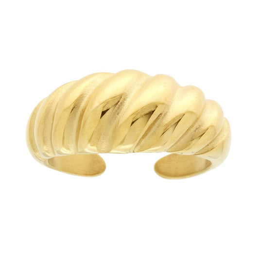 Anello Chunky Fascia Treccia Bombata in ACCIAIO colore Oro