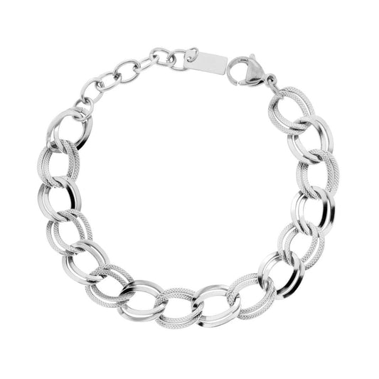 Bracciale Catena Maglia Ovale Liscia e Godronata in ACCIAIO