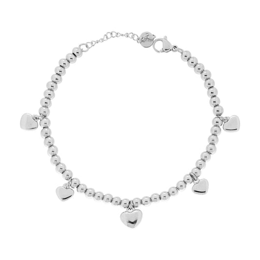 Bracciale Catena Palline con Cuori Bombati pendenti in ACCIAIO