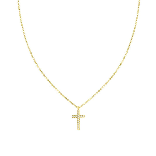 Collana Catena Forzatina Diamantata con Croce Crystal Bianchi in ACCIAIO colore Oro