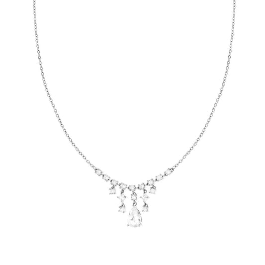 Collana Catena Forzatina Diamantata con Chandelier Crystal Bianchi Carre Tondi e Goccia Pendenti in ACCIAIO