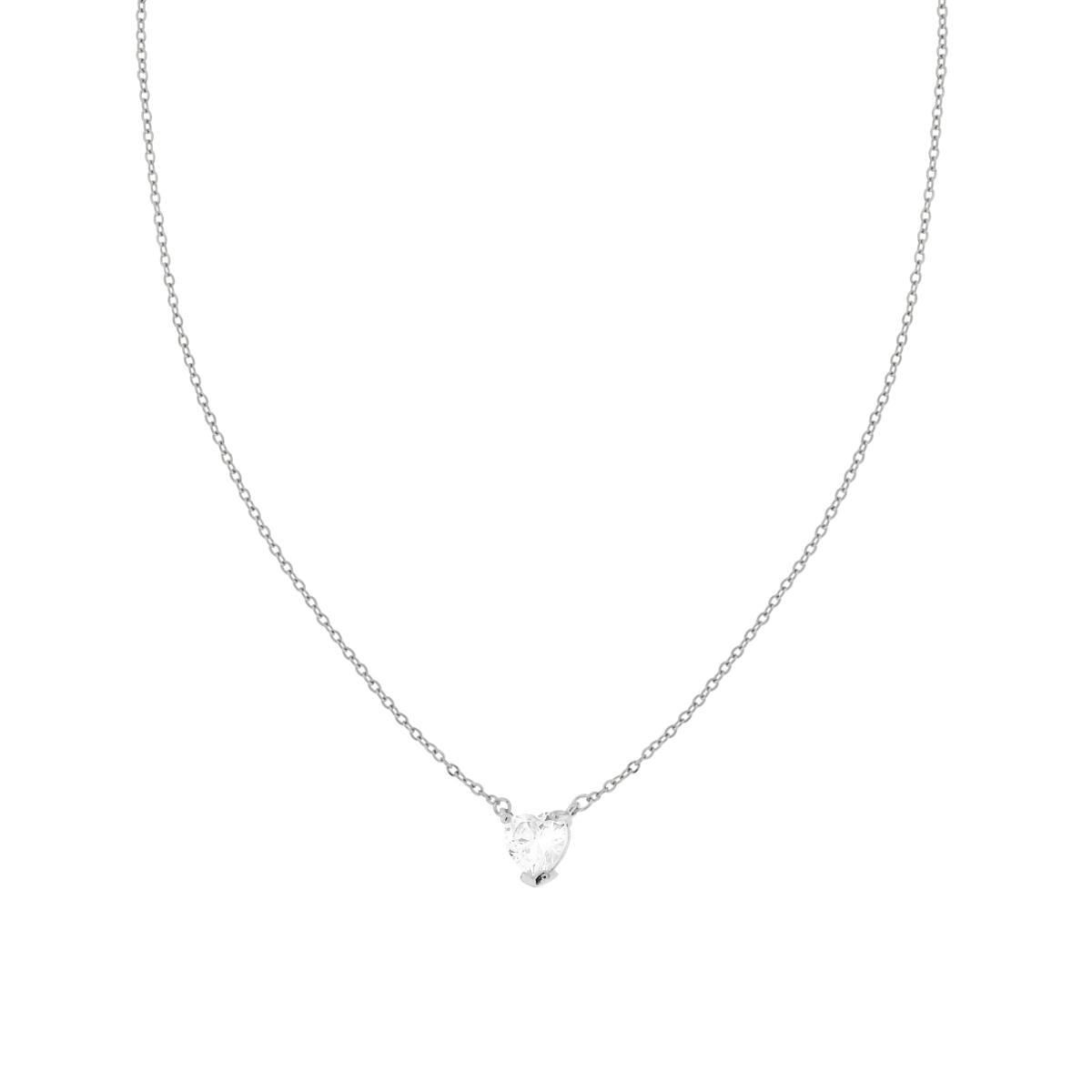 Collana Catena Forzatina Diamantata con Punto Luce Cuore Crystal Bianco in ACCIAIO e OTTONE