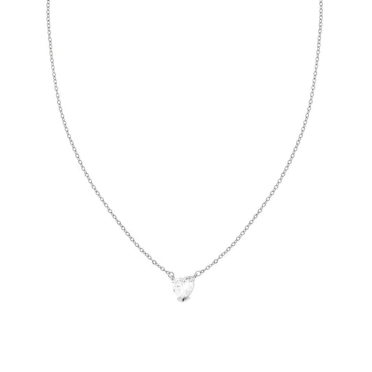 Collana Catena Forzatina Diamantata con Punto Luce Cuore Crystal Bianco in ACCIAIO e OTTONE