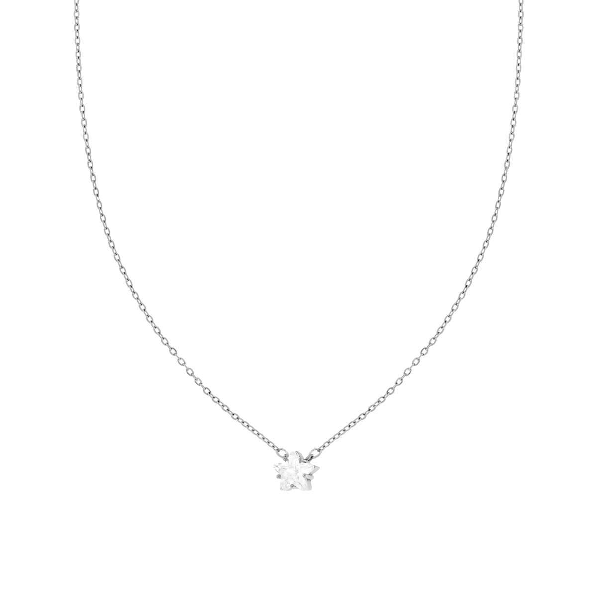 Collana Catena Forzatina Diamantata con Punto Luce Stella Crystal Bianco in ACCIAIO e OTTONE