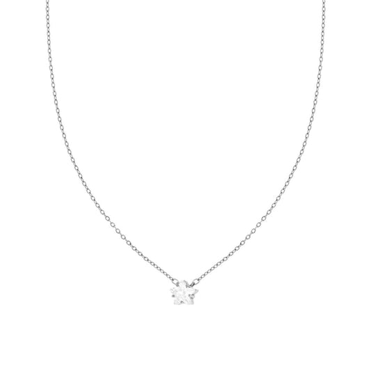 Collana Catena Forzatina Diamantata con Punto Luce Stella Crystal Bianco in ACCIAIO e OTTONE