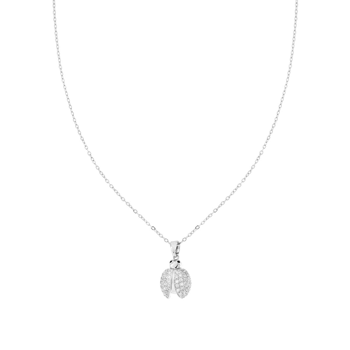 Collana Catena Forzatina Diamantata con Coccinella e Crystal Bianchi in ACCIAIO e OTTONE