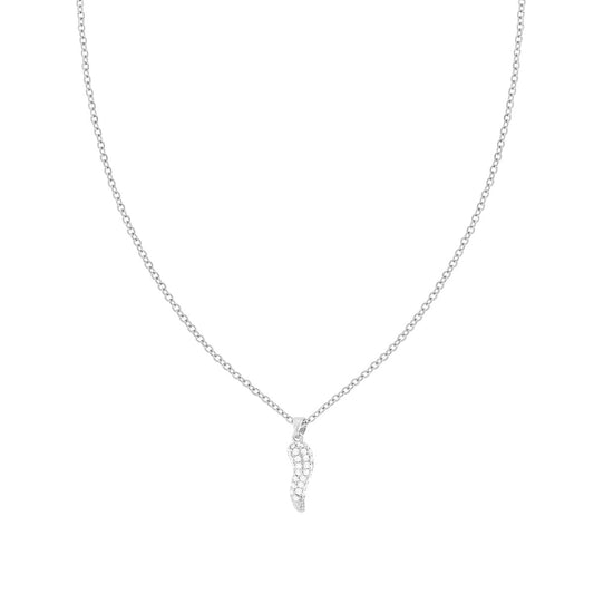 Collana Catena Forzatina Diamantata con Corno e Crystal Bianchi in ACCIAIO e OTTONE