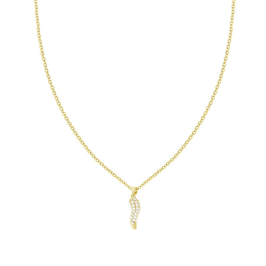 Collana Catena Forzatina Diamantata con Corno e Crystal Bianchi in ACCIAIO e OTTONE colore Oro