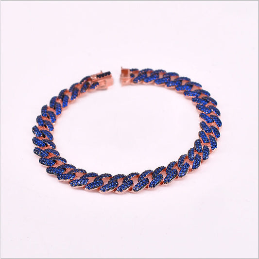 Bracciale a maglia groumette in Argento 925 con zirconi fucsia e blu