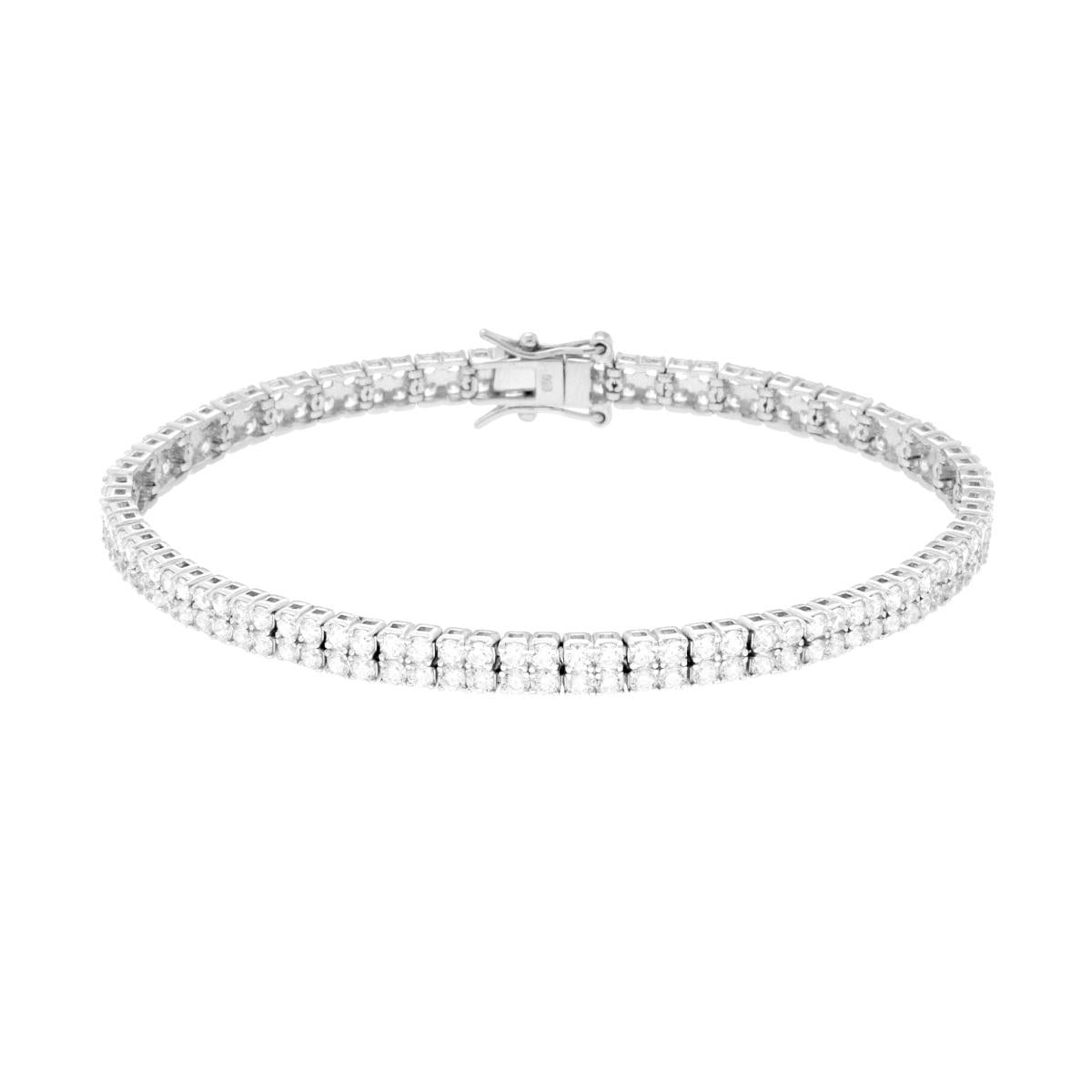 Bracciale Tennis Griffe cm 18 due fili Zirconi mm 2 Bianco in ARGENTO Galvanica Rodio