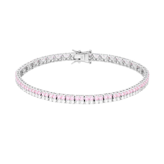 Bracciale Tennis Griffe cm 18 due fili Zirconi mm 2 Rosa e Bianco in ARGENTO Galvanica Rodio