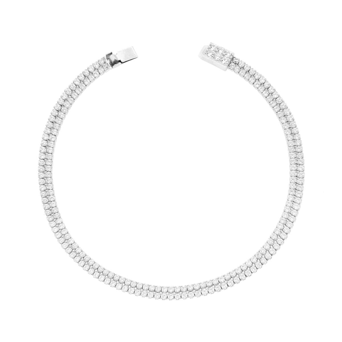 Bracciale Tennis Griffe cm 18 due fili Cubic Zirconia mm 1.5 Bianchi in ARGENTO Galvanica Rodio