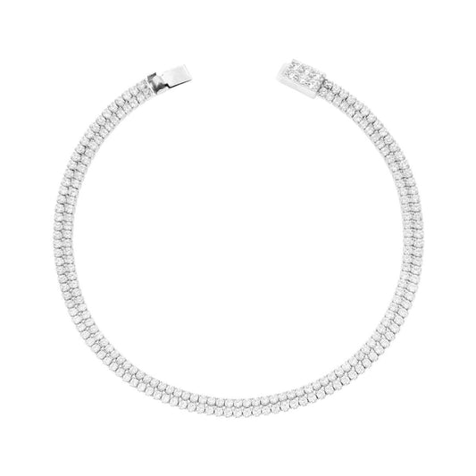 Bracciale Tennis Griffe cm 18 due fili Cubic Zirconia mm 1.5 Bianchi in ARGENTO Galvanica Rodio