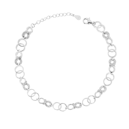 Bracciale con Cerchi incrociati e Infinito con Cubic Zirconia Bianchi in ARGENTO Galvanica Rodio