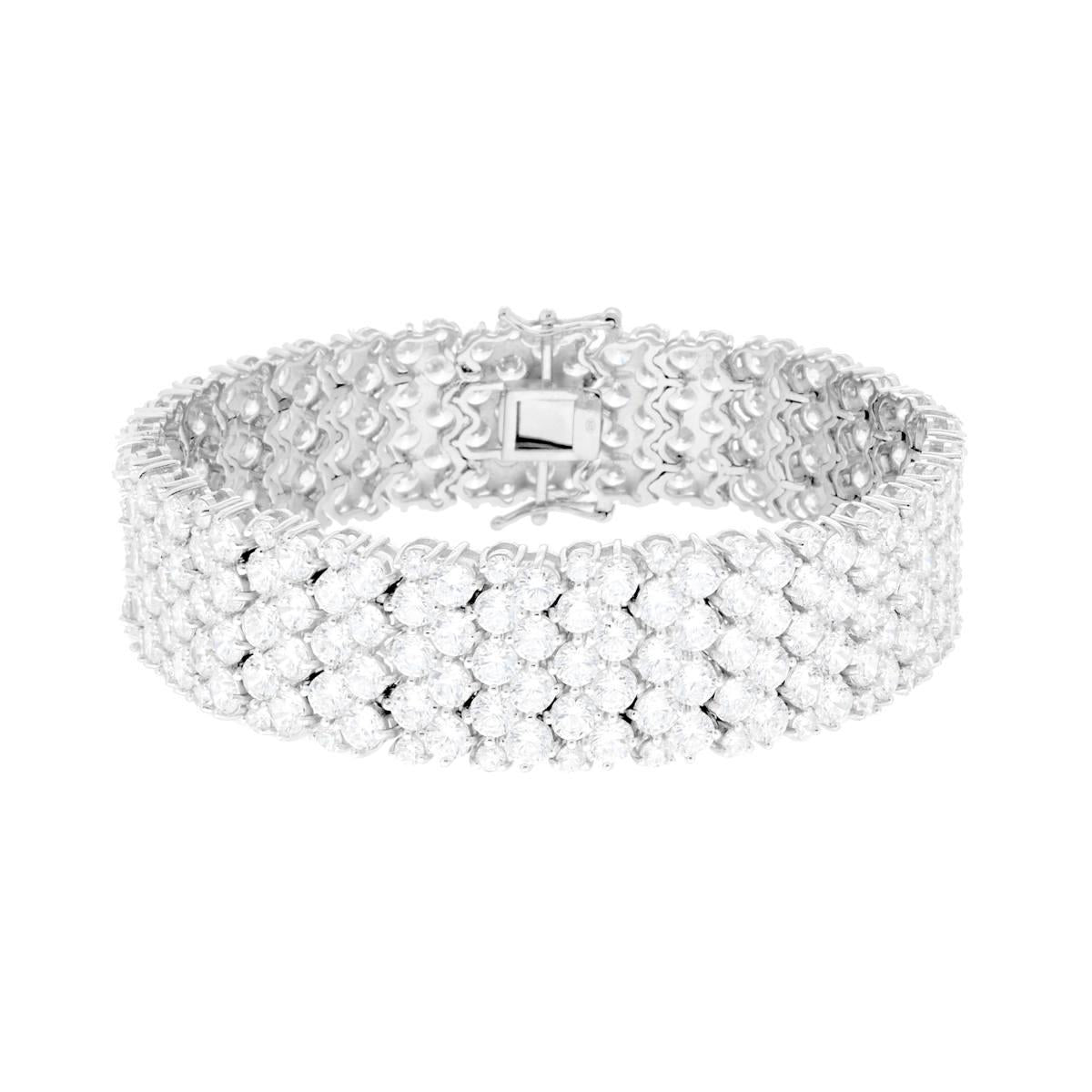 Bracciale Tennis Griffe Fascia semirigido con Cubic Zirconia Bianchi in ARGENTO Galvanica Rodio
