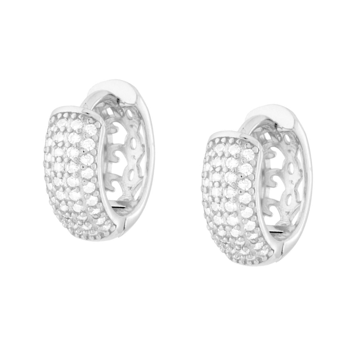 Orecchini Cerchio a Scattino mm 15 con Cubic Zirconia Bianchi in ARGENTO 925 Galvanica Rodio