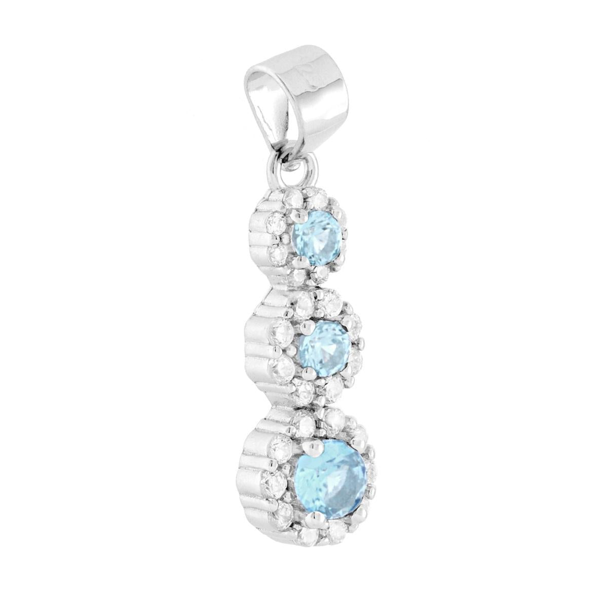 Ciondolo trilogy Degradč con fiori con Cubic zirconia colore Acquamarina al centro e cubic zirconia bianchi incastonati intorno.
