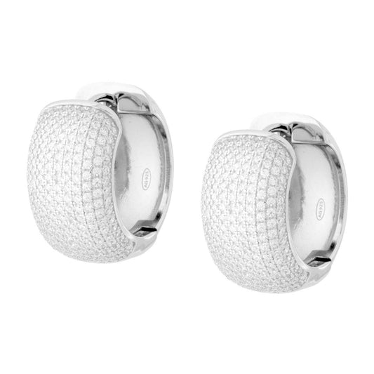Orecchini Cerchio Bombati mm 20 con Cubic Zirconia Bianchi in ARGENTO 925 Galvanica Rodio