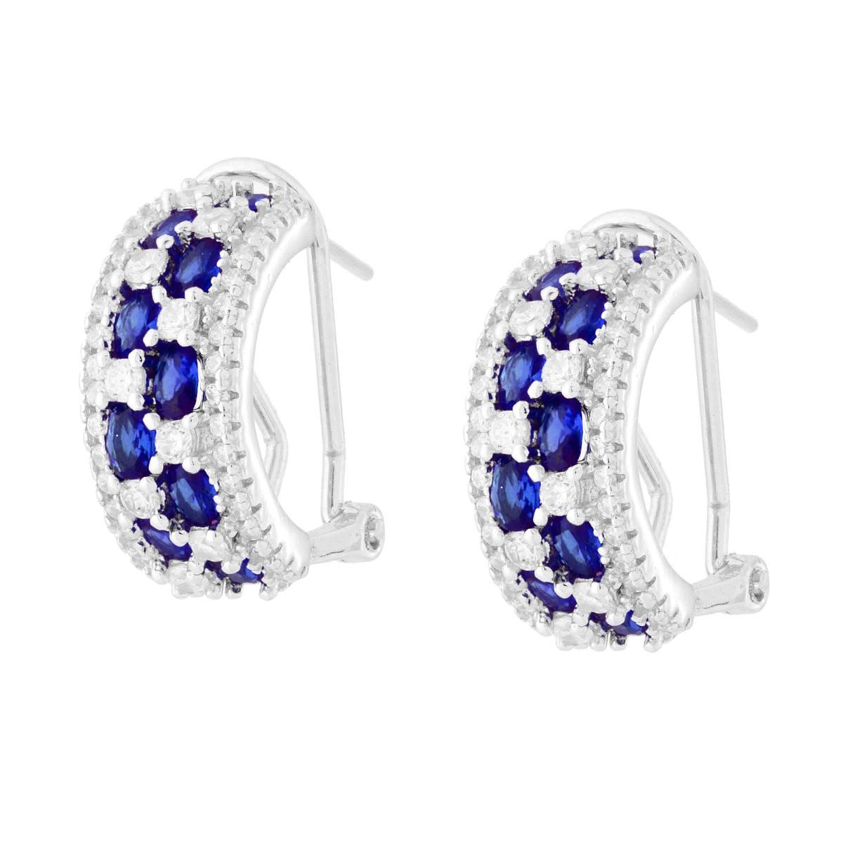 Orecchini Semicerchio con Cubic Zirconia alternati Blu Zaffiro e Bianchi in ARGENTO 925 Galvanica Rodio