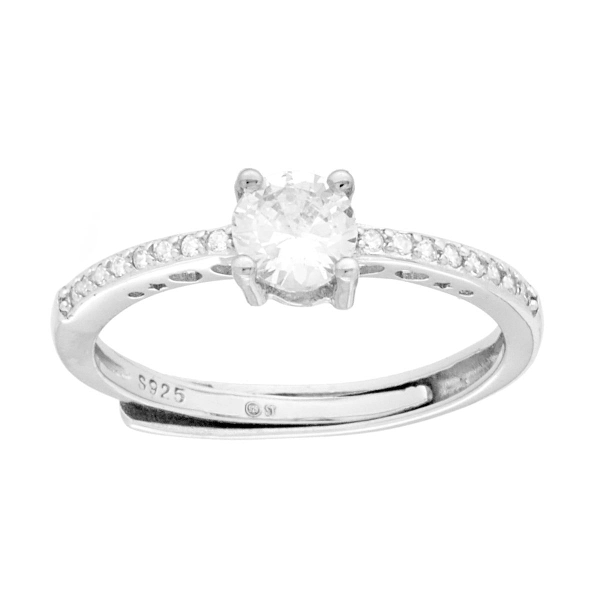 Anello Solitario con Cubic Zirconia Bianco mm 5 in ARGENTO 925 Galvanica Rodio