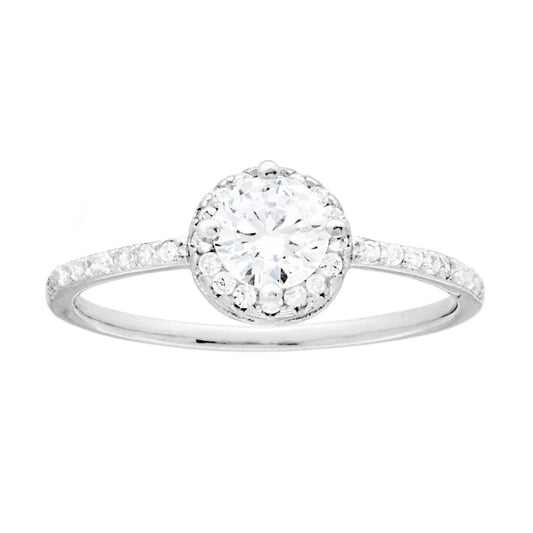 Anello Solitario con Cubic Zirconia Bianchi in ARGENTO 925 Galvanica Rodio