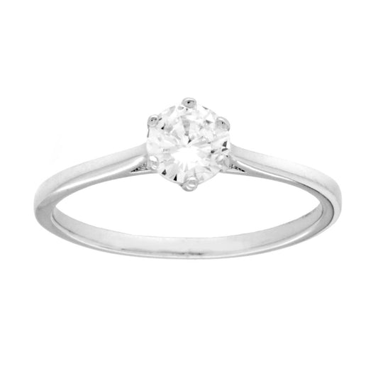 Anello Solitario con Cubic Zirconia Bianco mm 5 in ARGENTO 925 Galvanica Rodio